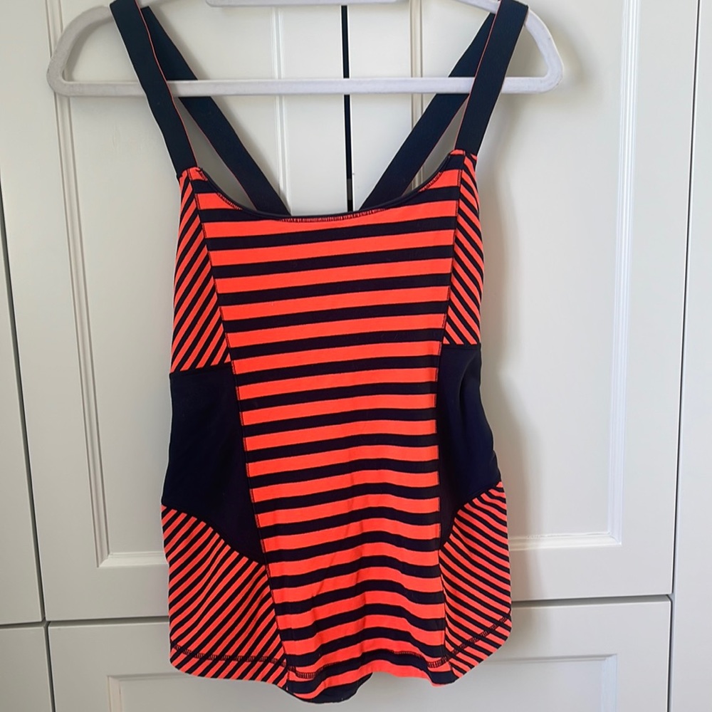 Lululemon tank electric orange and navy blue